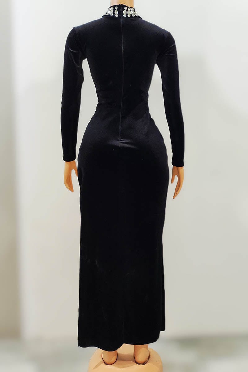 NOVANCE gadget 2023 new arrival elegent diamonds black evening gown high split evening gown dress elegant for evening party