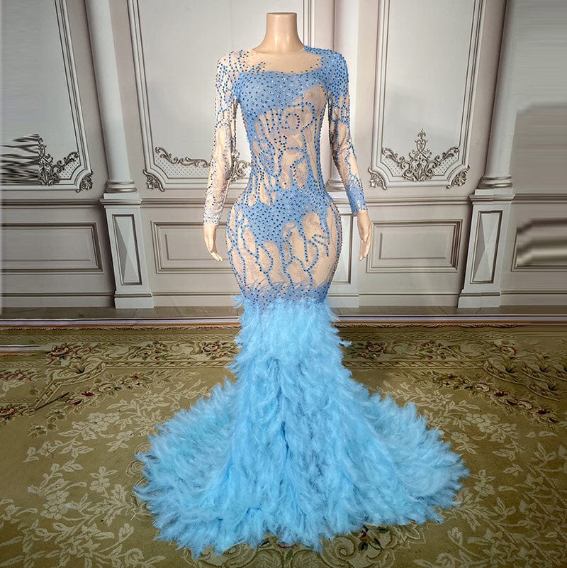 NOVANCE gorgeous pearls evening dress 2023 sparking elegant feather light blue long dress with rhinestones wedding dresses