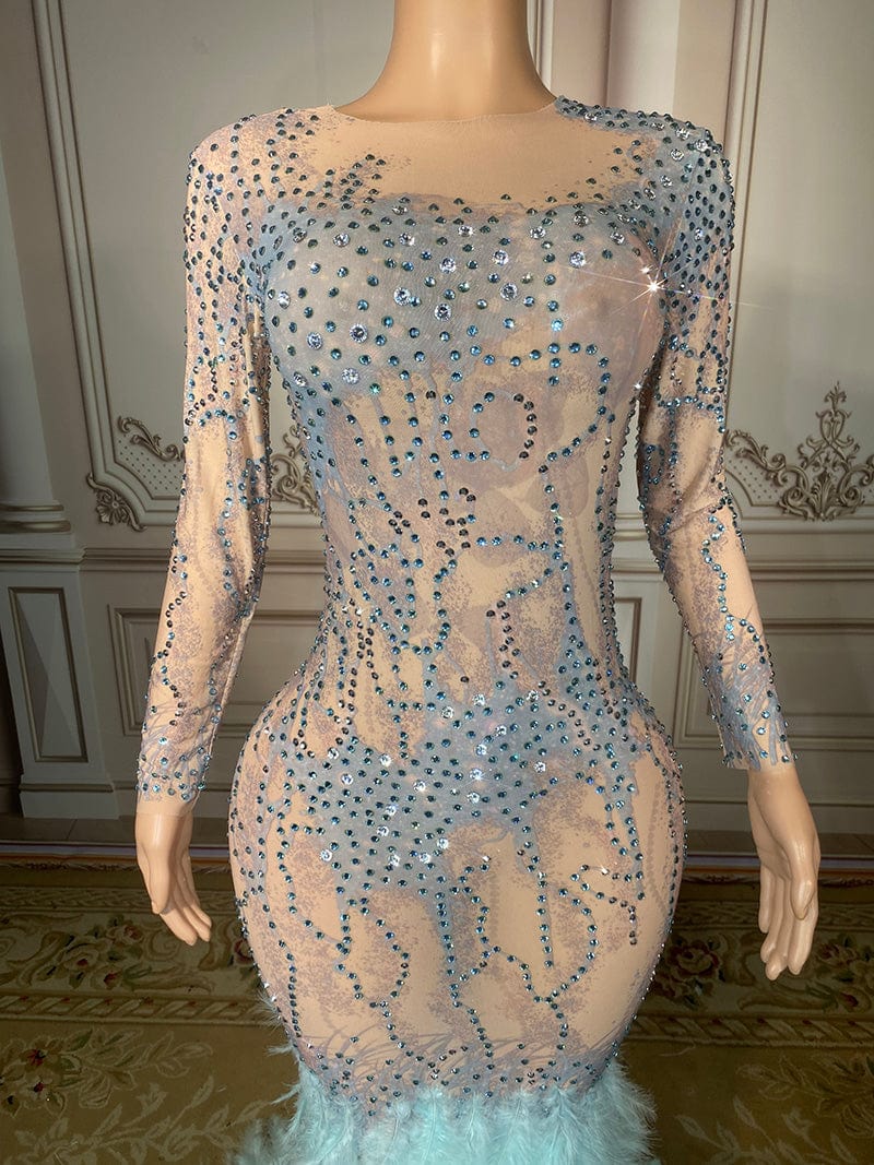 NOVANCE gorgeous pearls evening dress 2023 sparking elegant feather light blue long dress with rhinestones wedding dresses
