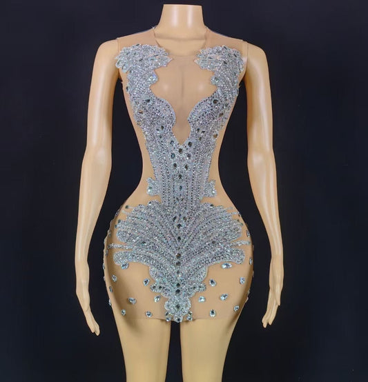 NOVANCE hot selling products 2023 shiny diamonds sexy sheer low cut dress mini luxury crystals cocktail dresses for nightclub