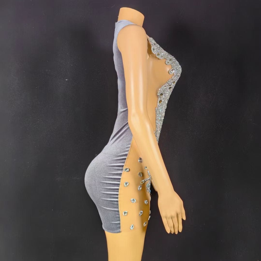 NOVANCE hot selling products 2023 shiny diamonds sexy sheer low cut dress mini luxury crystals cocktail dresses for nightclub