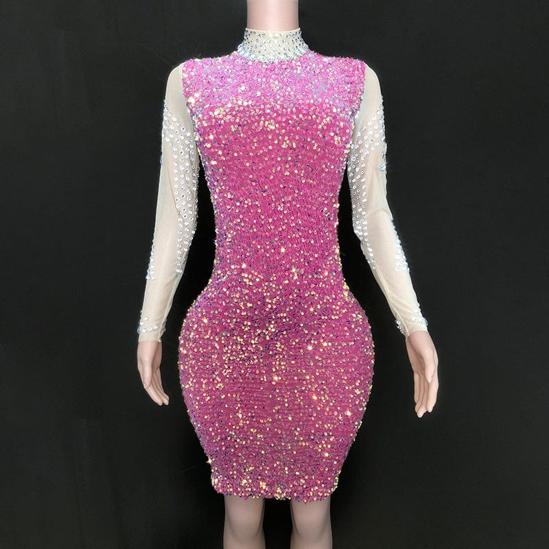 NOVANCE most popular products in america high neck glitter sequins pink dress sparkling diamonds cocktail dresses for evening