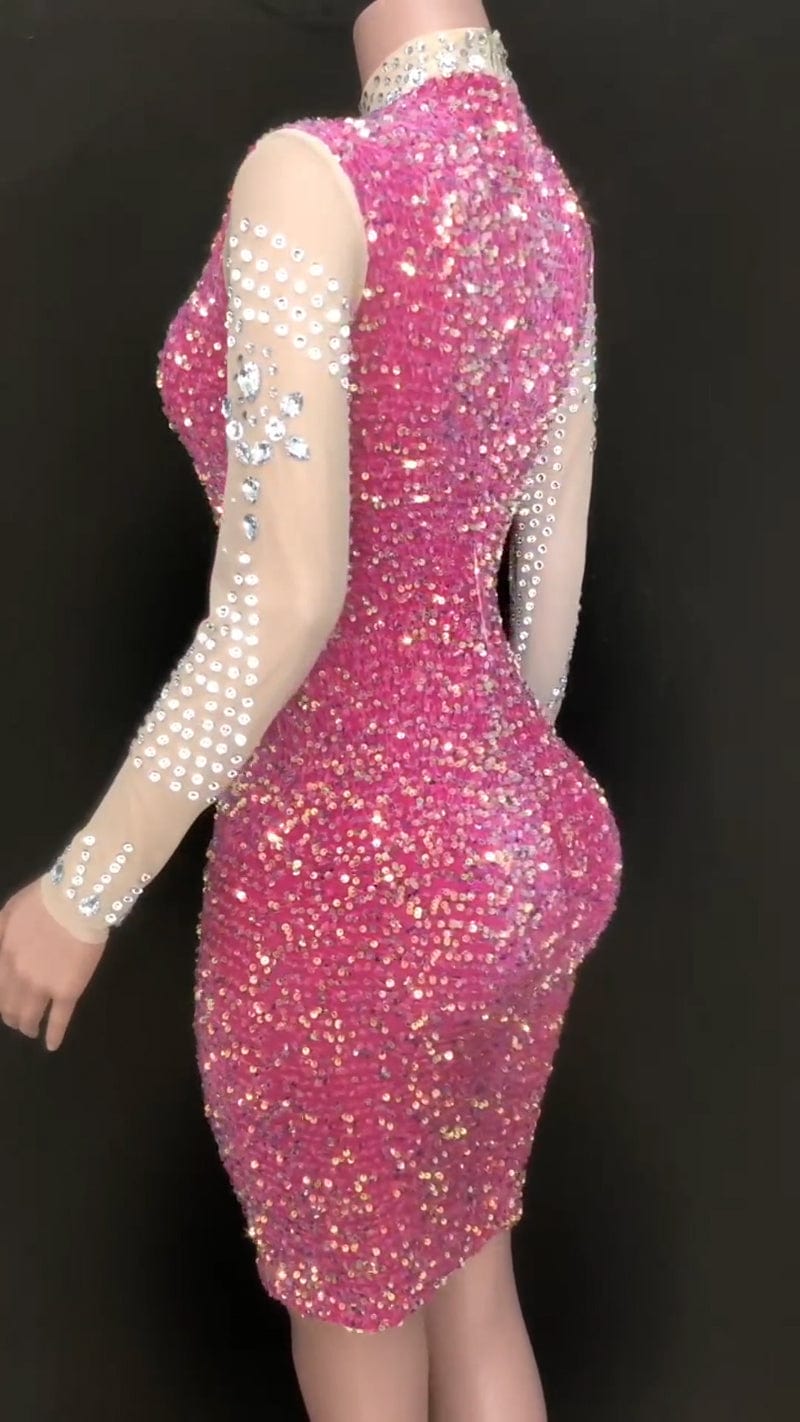 NOVANCE most popular products in america high neck glitter sequins pink dress sparkling diamonds cocktail dresses for evening