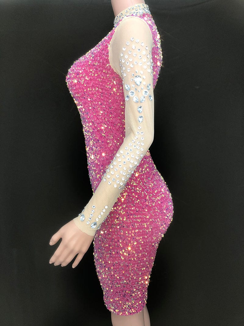 NOVANCE most popular products in america high neck glitter sequins pink dress sparkling diamonds cocktail dresses for evening