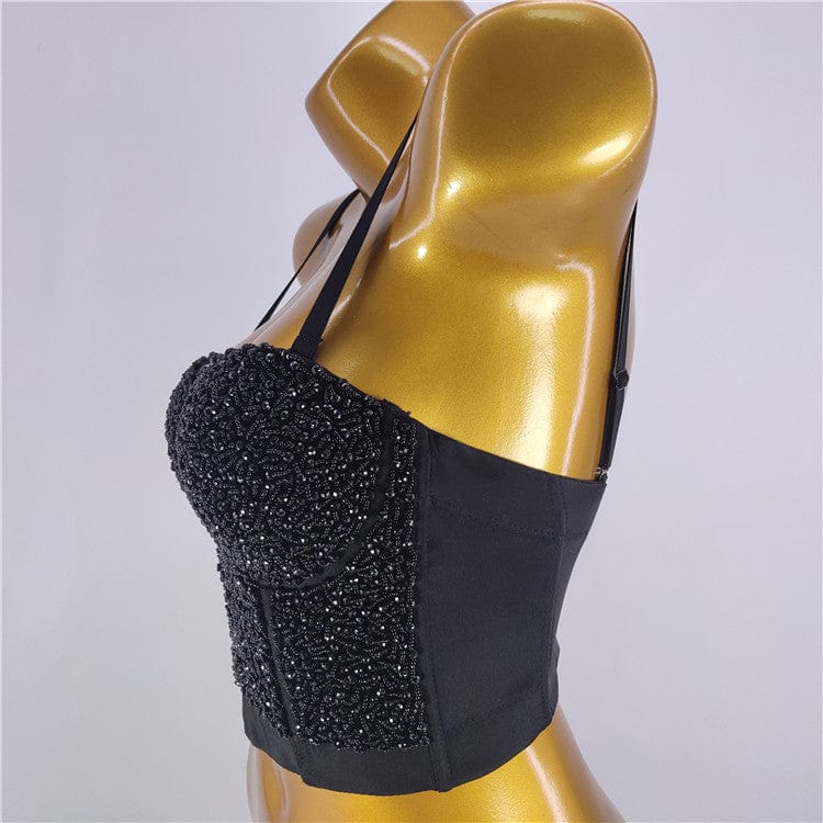 Novance New Inventions 2022 Spaghetti Straps Black Camisoles Custom Sexy Shiny Crystals Beaded Stage Summer Women's Tank Tops