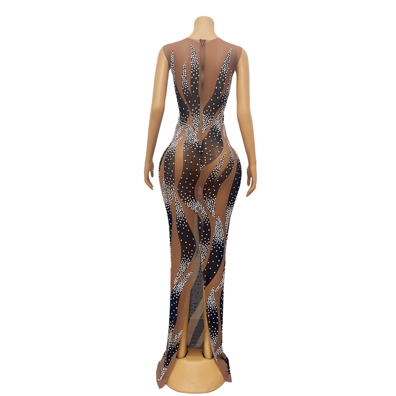 NOVANCE new product ideas 2023 shiny diamonds elegant sleeveless long gown evening dress gold robe for dinner party prom