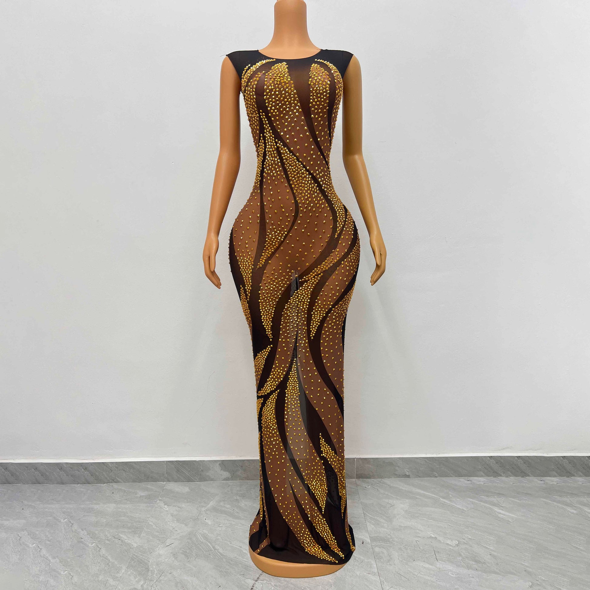 NOVANCE new product ideas 2023 shiny diamonds elegant sleeveless long gown evening dress gold robe for dinner party prom