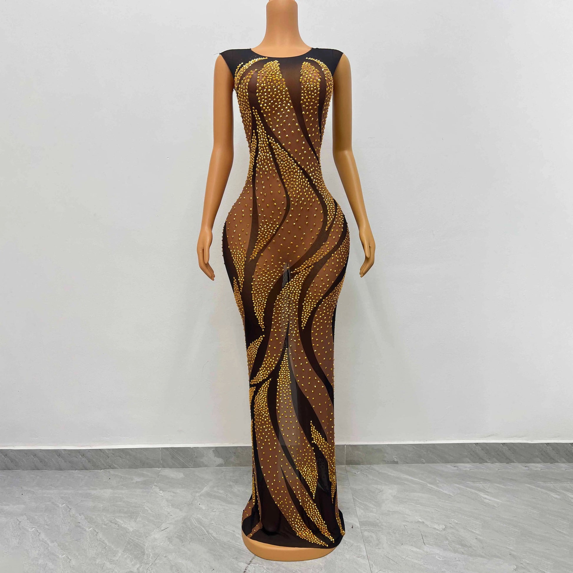 NOVANCE new product ideas 2023 shiny diamonds elegant sleeveless long gown evening dress gold robe for dinner party prom