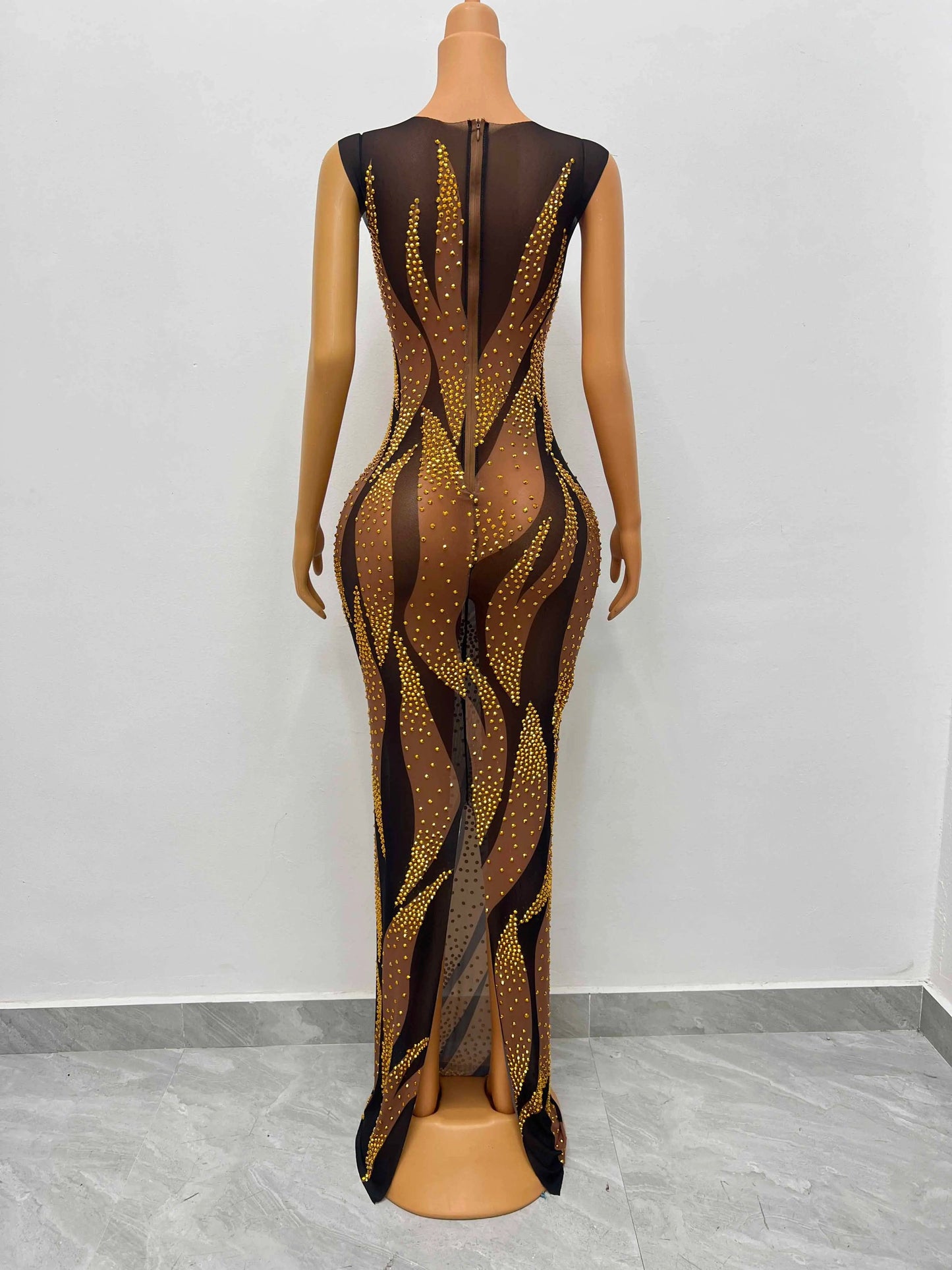 NOVANCE new product ideas 2023 shiny diamonds elegant sleeveless long gown evening dress gold robe for dinner party prom