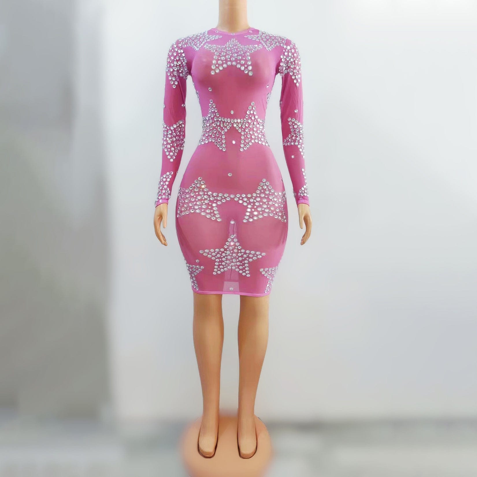 NOVANCE new product stars pink see through mesh glittering stones short gown dresses women party sexy evening gown for party