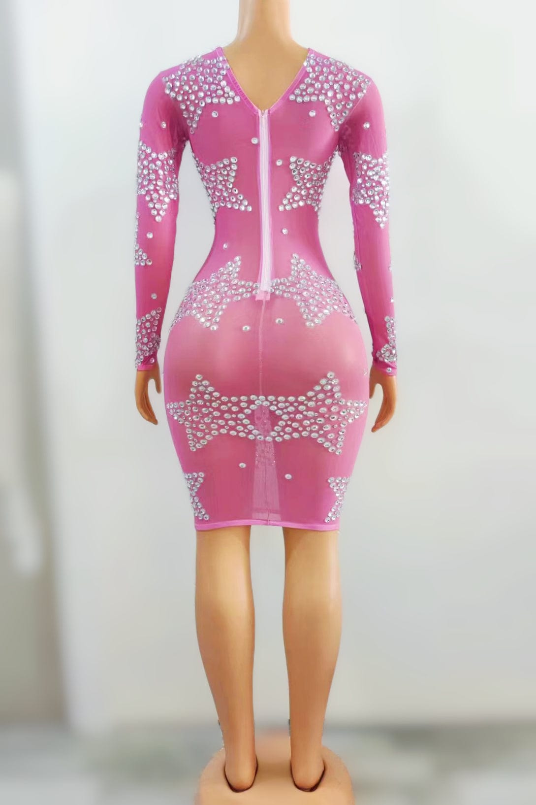 NOVANCE new product stars pink see through mesh glittering stones short gown dresses women party sexy evening gown for party