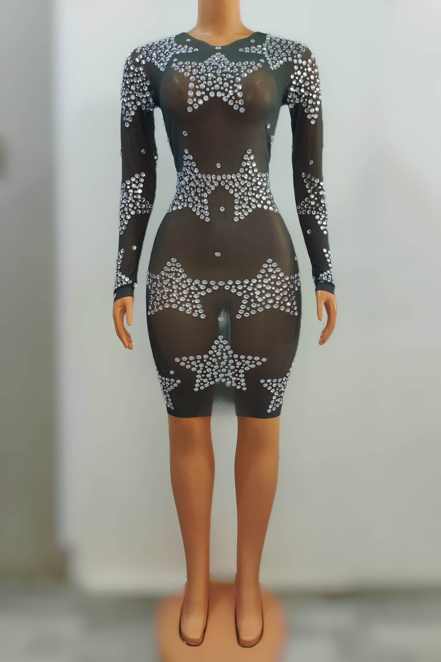 NOVANCE new product stars pink see through mesh glittering stones short gown dresses women party sexy evening gown for party