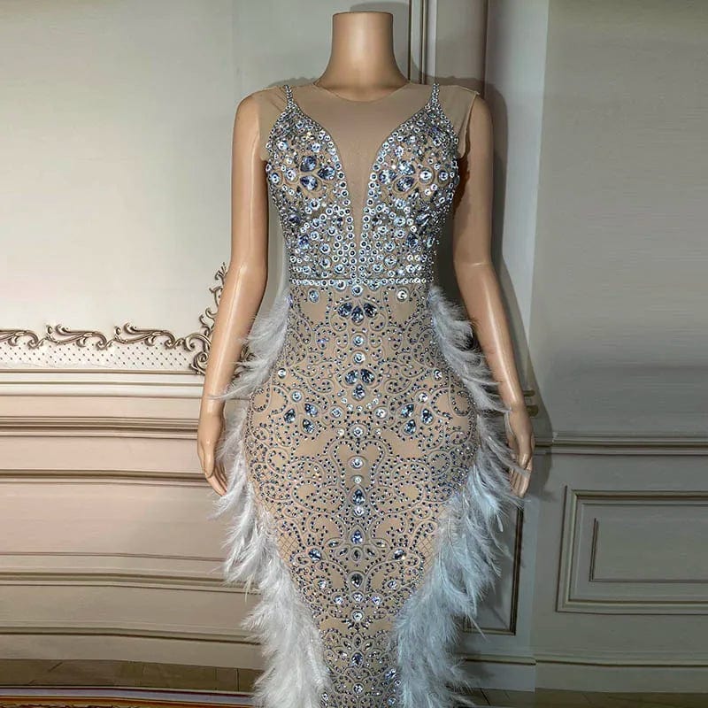NOVANCE new trending products 2023 sleeveless sparkling stones feather dress modest evening dress for evening party