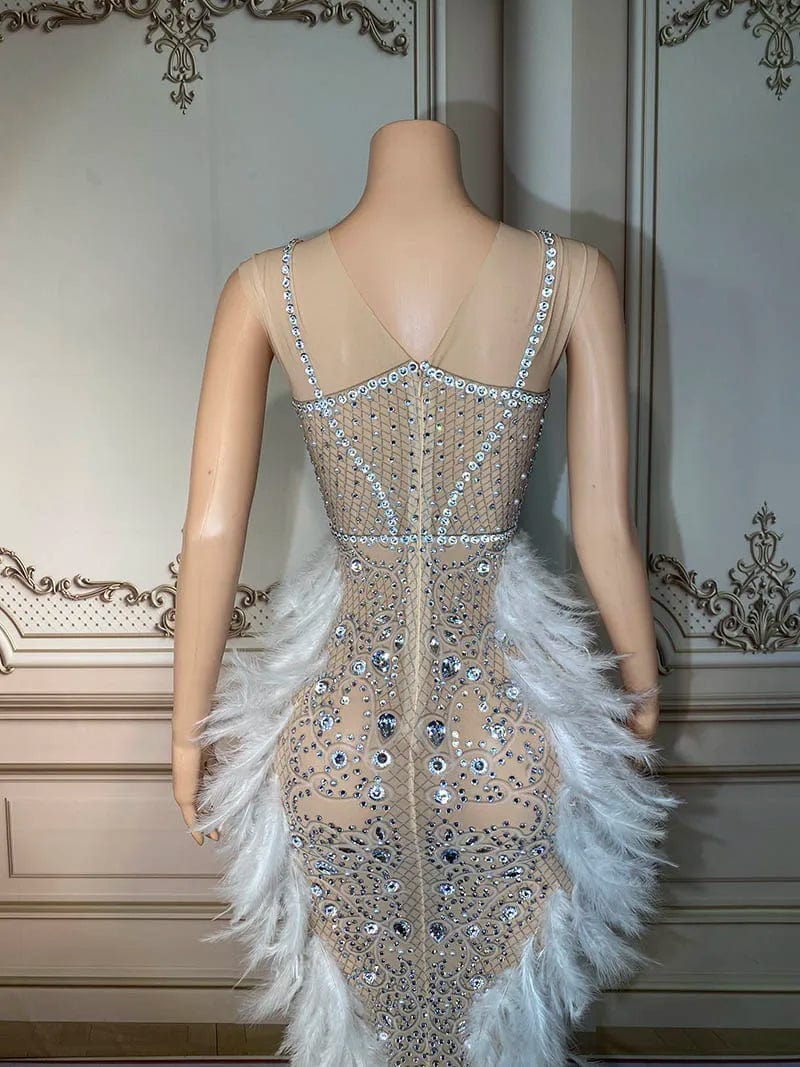 NOVANCE new trending products 2023 sleeveless sparkling stones feather dress modest evening dress for evening party