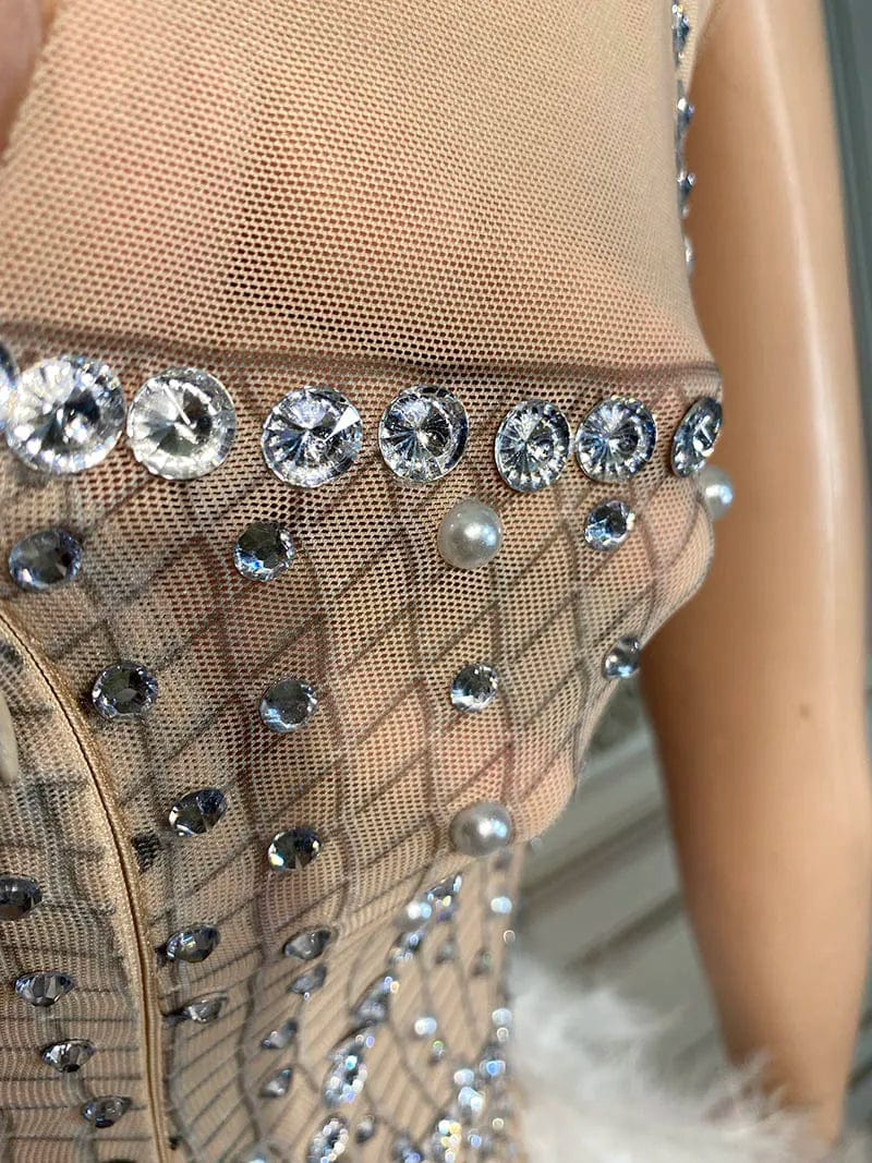 NOVANCE new trending products 2023 sleeveless sparkling stones feather dress modest evening dress for evening party