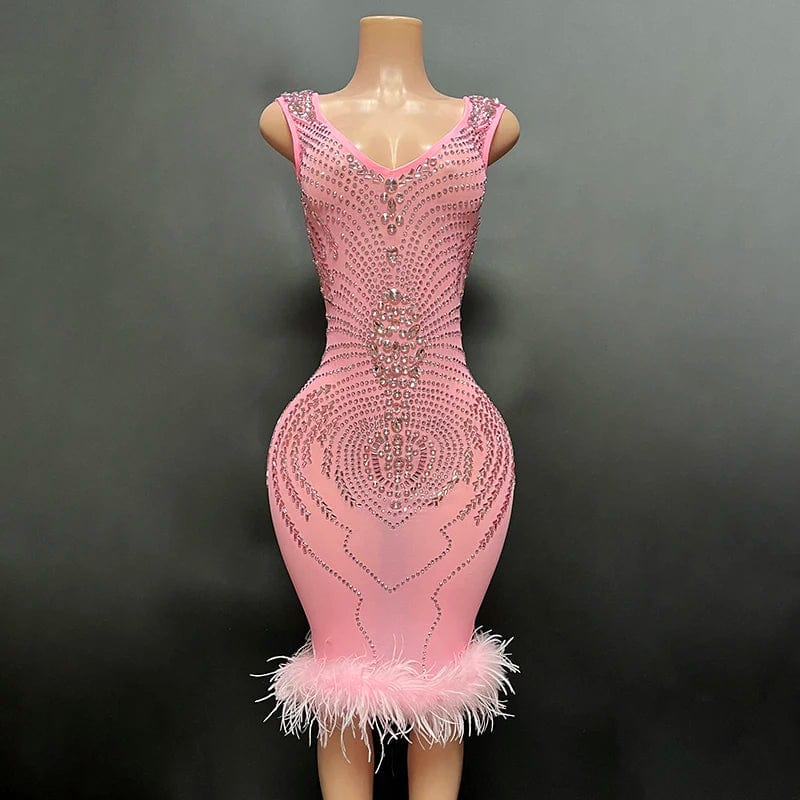 NOVANCE novedades 2023 new style black feather diamonds sparkling knee length sexy dresses women night party club outfit bar