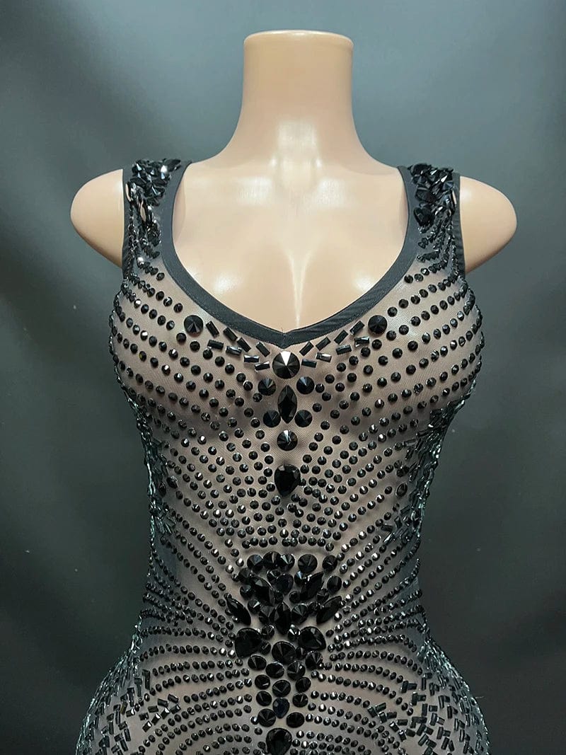 NOVANCE novedades 2023 new style black feather diamonds sparkling knee length sexy dresses women night party club outfit bar