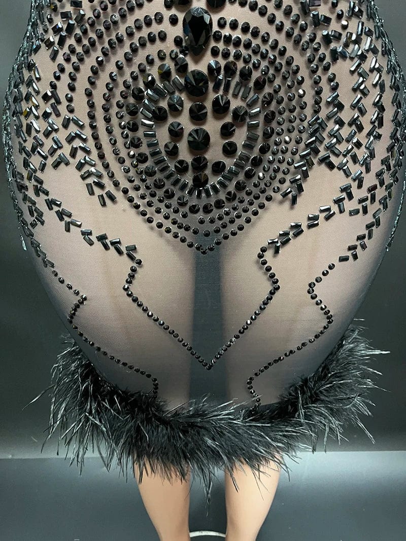 NOVANCE novedades 2023 new style black feather diamonds sparkling knee length sexy dresses women night party club outfit bar