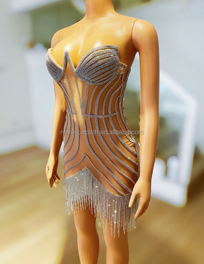 Novance Plus Size Cloth Vendor Tassel Woman Dress See Though Luxury Women Clothing Ball Room Dresses Cocktail Dresses For Feast