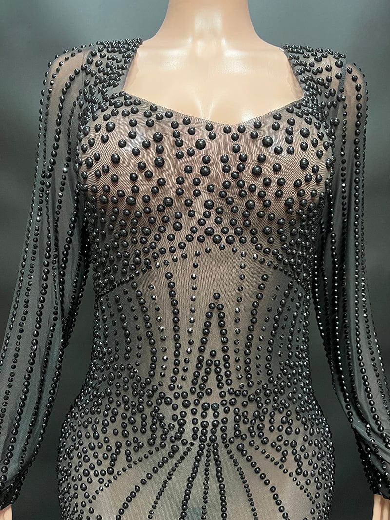 NOVANCE popular products 2023 trending midi length sheer black dresses women lady elegant square neck luxury evening dresses