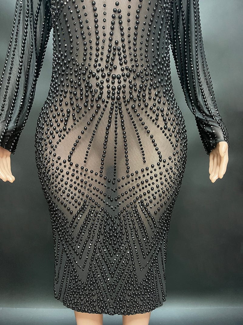 NOVANCE popular products 2023 trending midi length sheer black dresses women lady elegant square neck luxury evening dresses