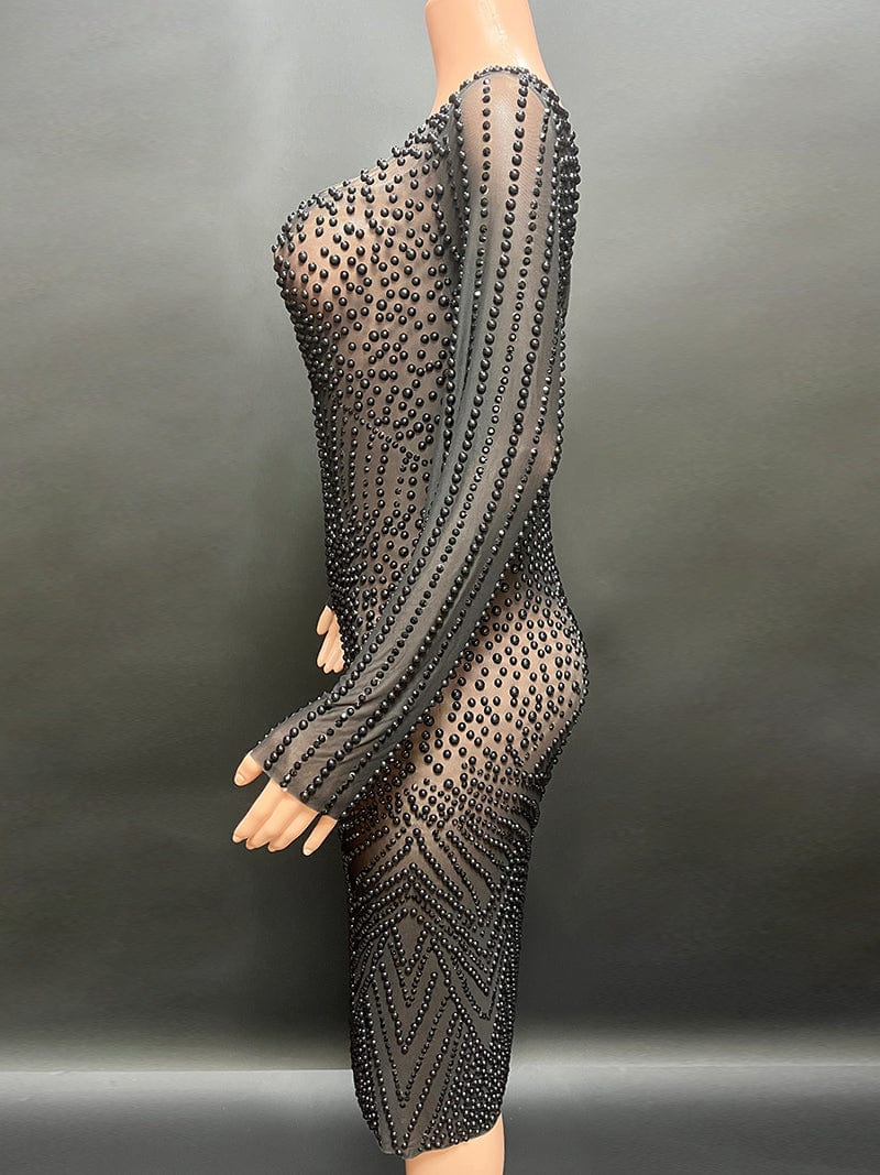 NOVANCE popular products 2023 trending midi length sheer black dresses women lady elegant square neck luxury evening dresses