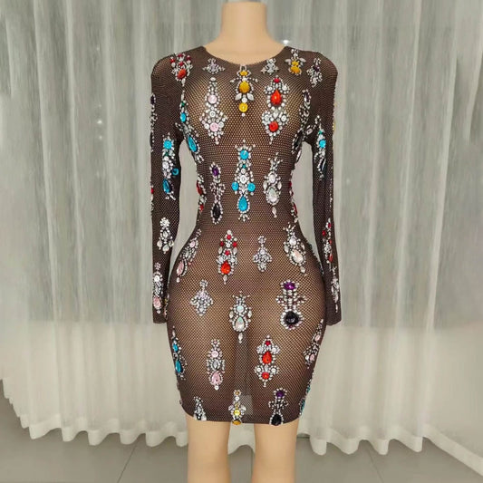NOVANCE robe femme soiree sexy black sheer sparkling colorful diamonds luxury dress evening gown for evening cocktail party