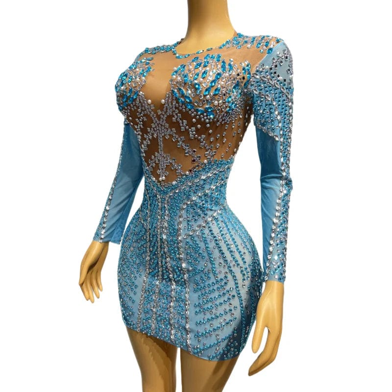NOVANCE robes de soiree Elegant 2023 new sexy mini dazzling diamonds blue dress night bodycon club dress for birthday party