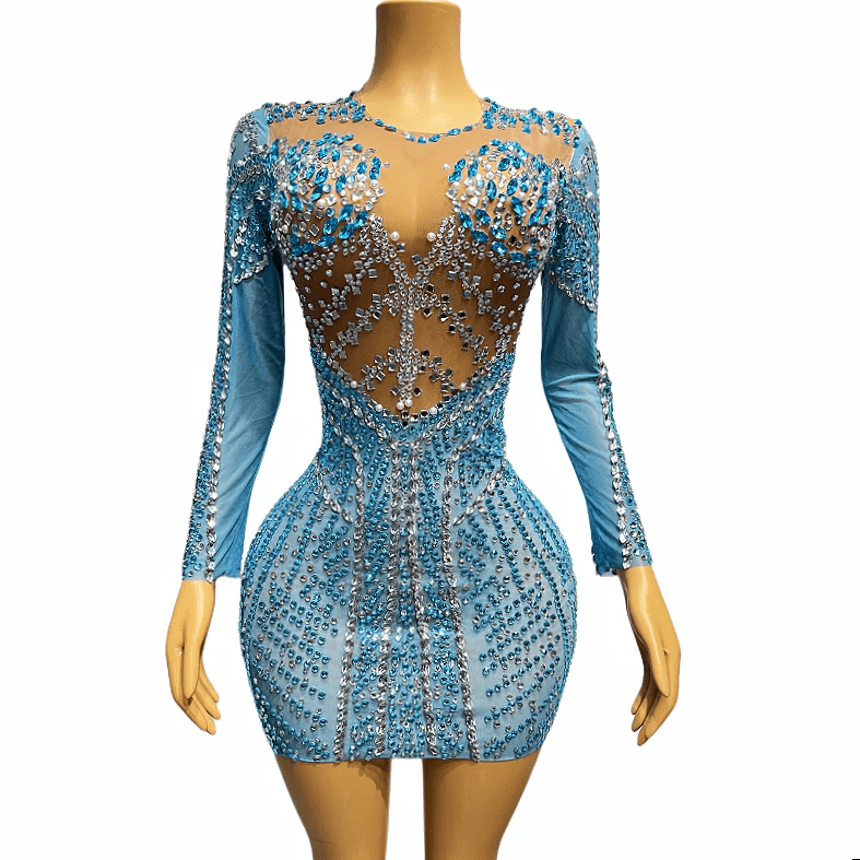 NOVANCE robes de soiree Elegant 2023 new sexy mini dazzling diamonds blue dress night bodycon club dress for birthday party