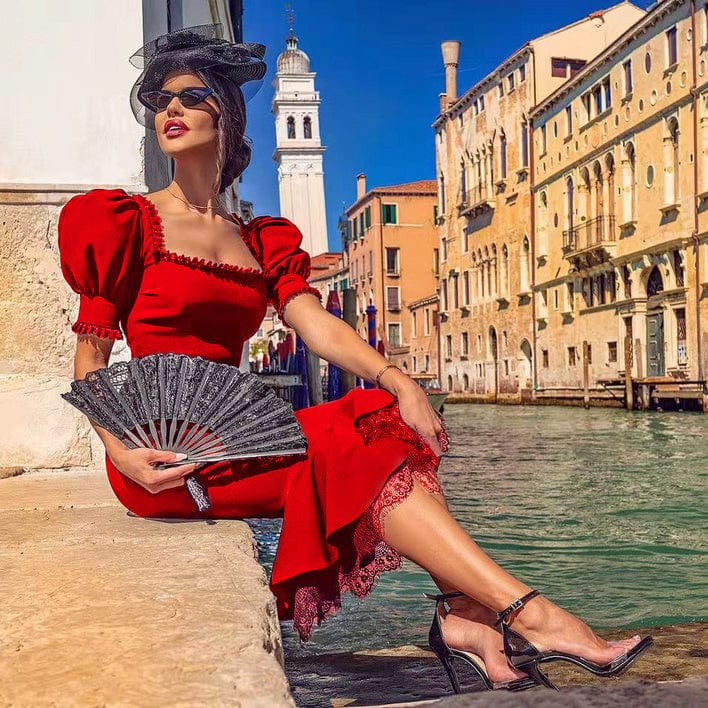 Novance Summer Lady Clothes Set Red Lace Bodycon Dress British Fashion Brand Womens Clothes Ladies Casual Party Dresses Elegant