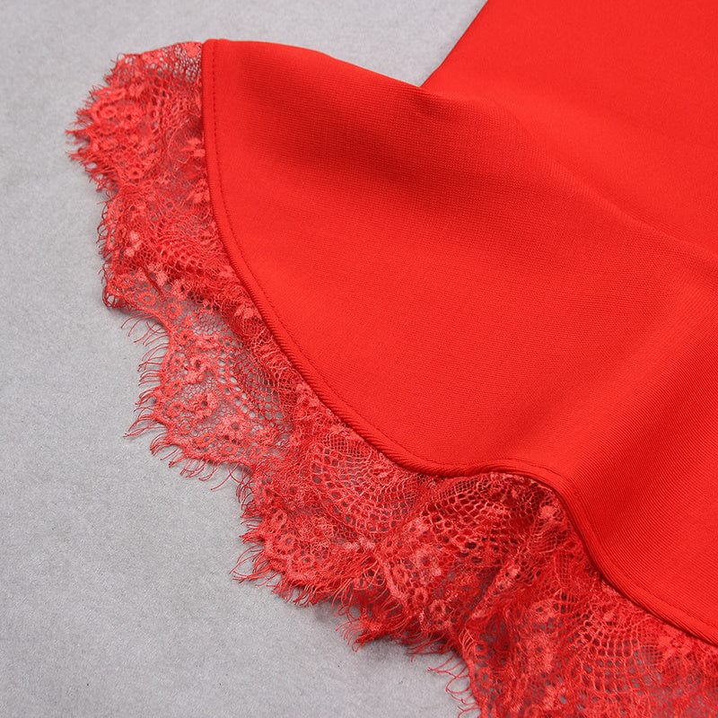 Novance Summer Lady Clothes Set Red Lace Bodycon Dress British Fashion Brand Womens Clothes Ladies Casual Party Dresses Elegant