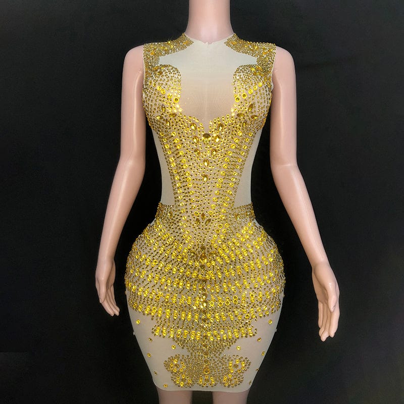 NOVANCE top selling products 2023 luxury golden diamonds sexy sleeveless short dinner gowns mini robe femme for evening party