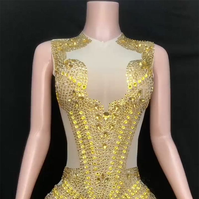 NOVANCE top selling products 2023 luxury golden diamonds sexy sleeveless short dinner gowns mini robe femme for evening party