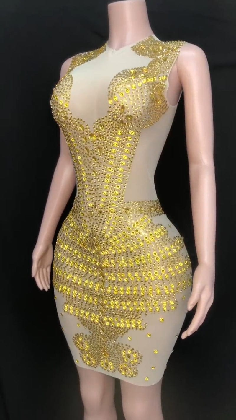 NOVANCE top selling products 2023 luxury golden diamonds sexy sleeveless short dinner gowns mini robe femme for evening party