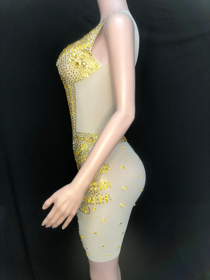 NOVANCE top selling products 2023 luxury golden diamonds sexy sleeveless short dinner gowns mini robe femme for evening party