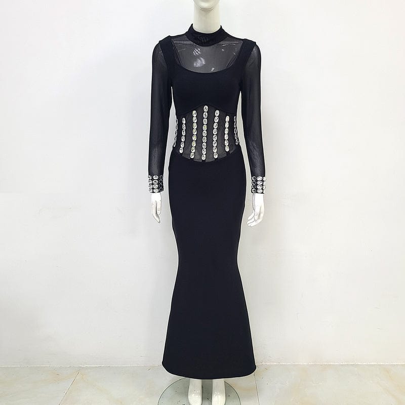 NOVANCE top selling products 2023 shiny diamonds sheer sexy bodycon club black dresses elegant women red carpet evening party