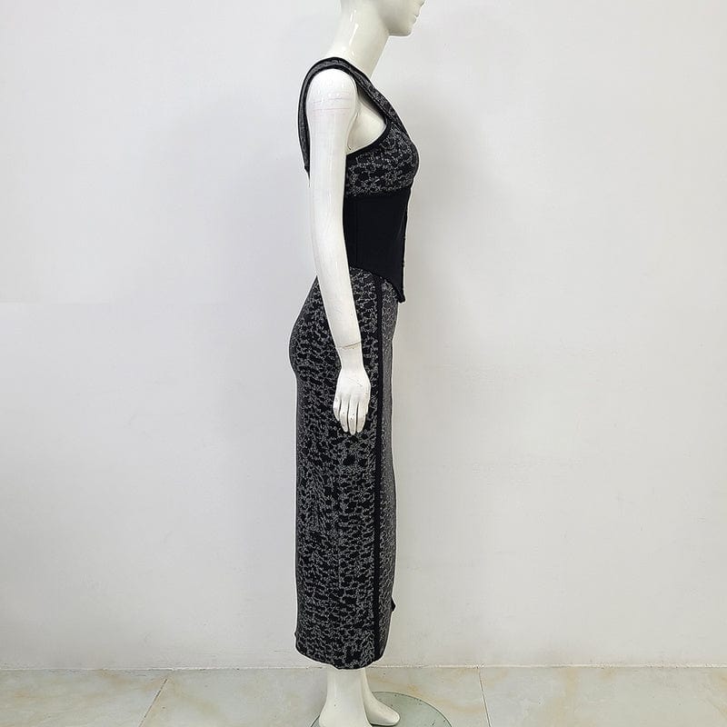 NOVANCE tops for women 2023 sexy off shoulder high split evening dresses elegant stretchy printed long dress for dinner party