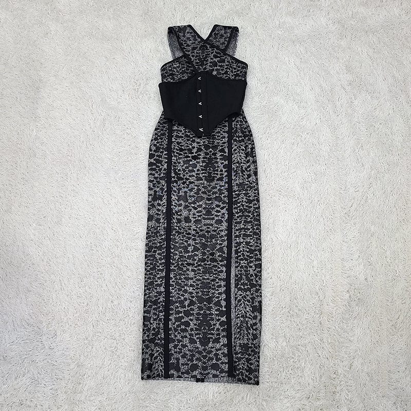 NOVANCE tops for women 2023 sexy off shoulder high split evening dresses elegant stretchy printed long dress for dinner party