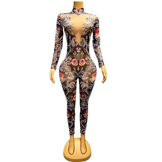 NOVANCE trending products 2023 new arrivals shiny diamonds rose blue not see through club wear jumpsuits for night club bar