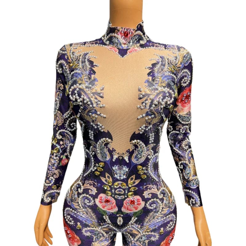 NOVANCE trending products 2023 new arrivals shiny diamonds rose blue not see through club wear jumpsuits for night club bar