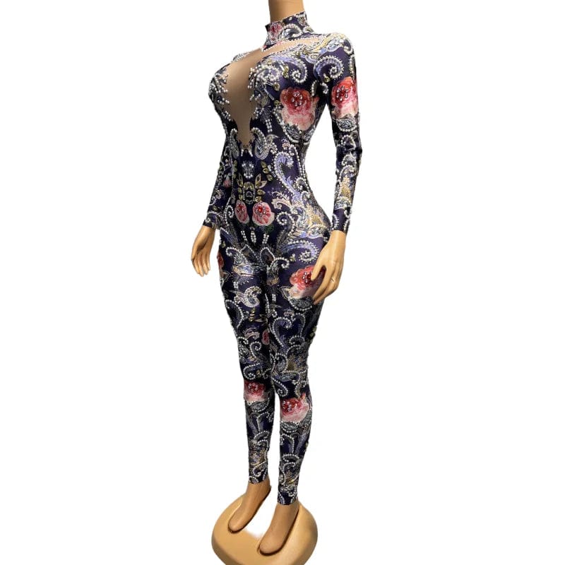 NOVANCE trending products 2023 new arrivals shiny diamonds rose blue not see through club wear jumpsuits for night club bar