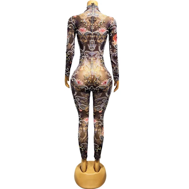 NOVANCE trending products 2023 new arrivals shiny diamonds rose blue not see through club wear jumpsuits for night club bar
