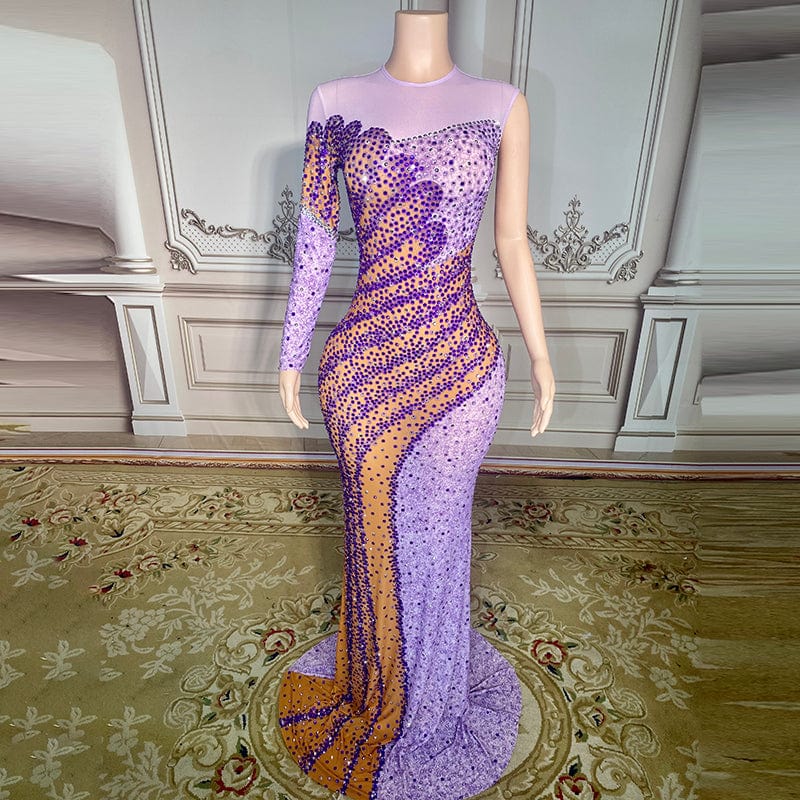 NOVANCE trending products 2023 new arrivals single sleeve shiny purple diamonds mesh red carpet dress evening gown dinner dress