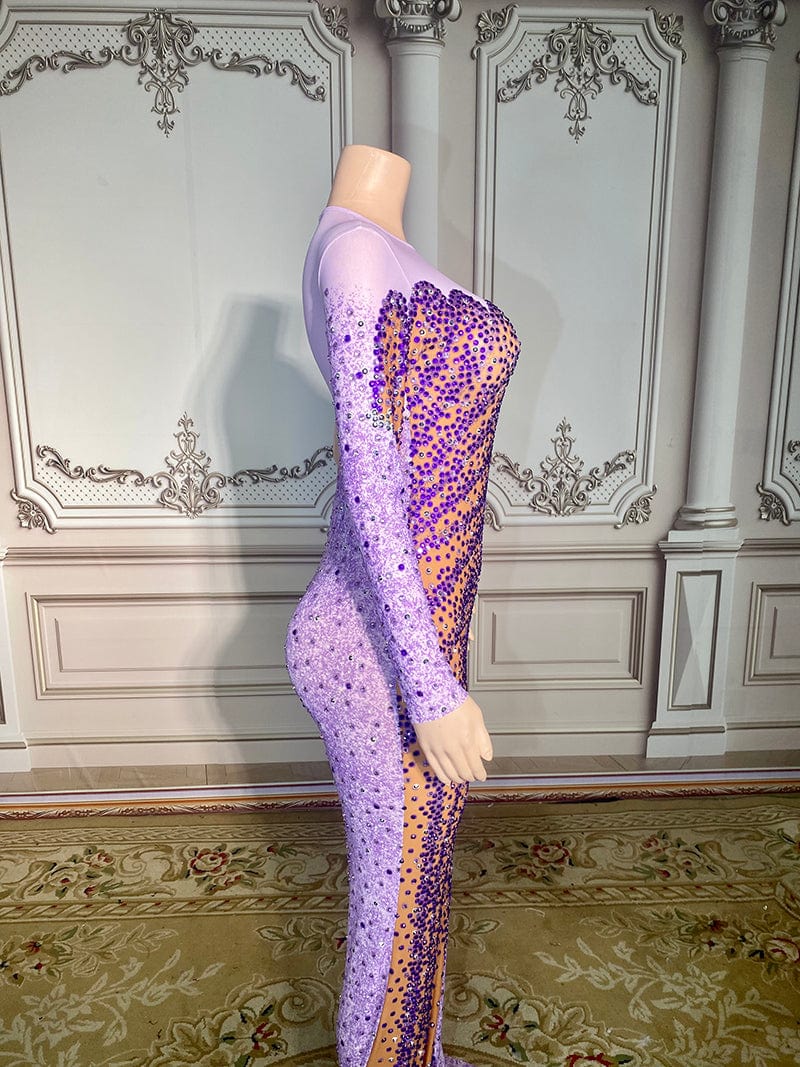 NOVANCE trending products 2023 new arrivals single sleeve shiny purple diamonds mesh red carpet dress evening gown dinner dress