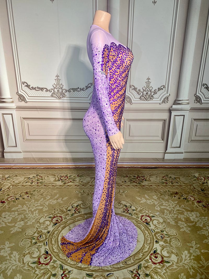 NOVANCE trending products 2023 new arrivals single sleeve shiny purple diamonds mesh red carpet dress evening gown dinner dress