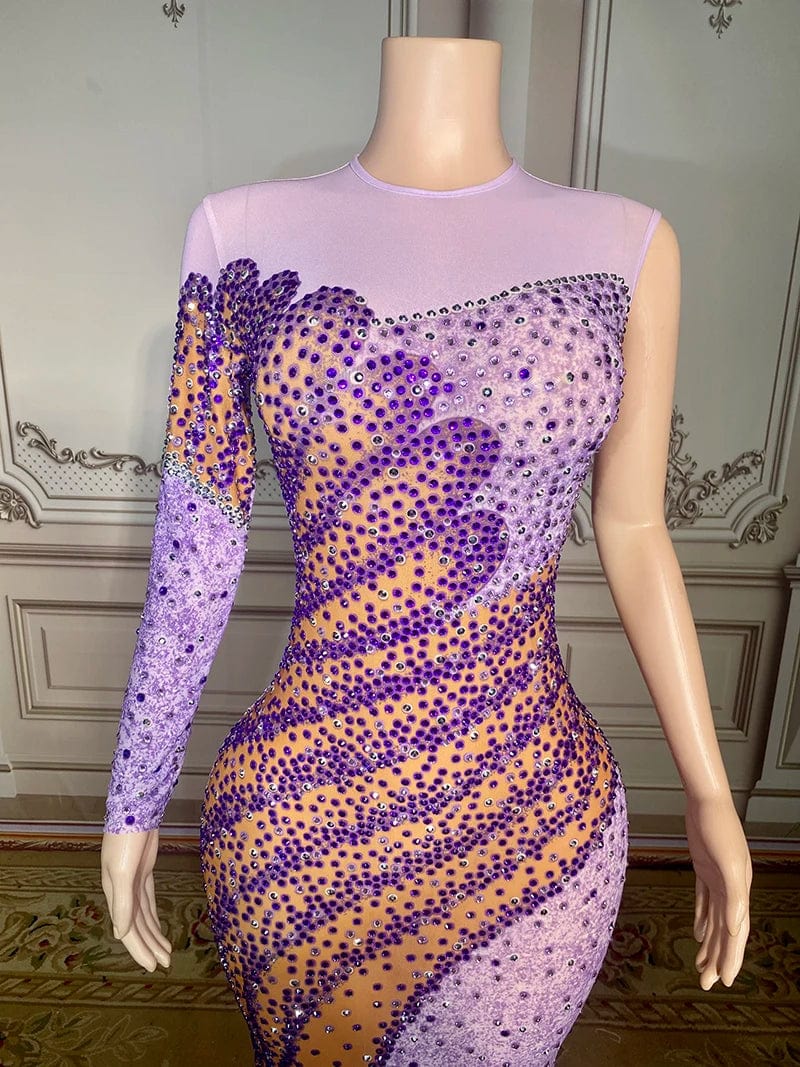 NOVANCE trending products 2023 new arrivals single sleeve shiny purple diamonds mesh red carpet dress evening gown dinner dress