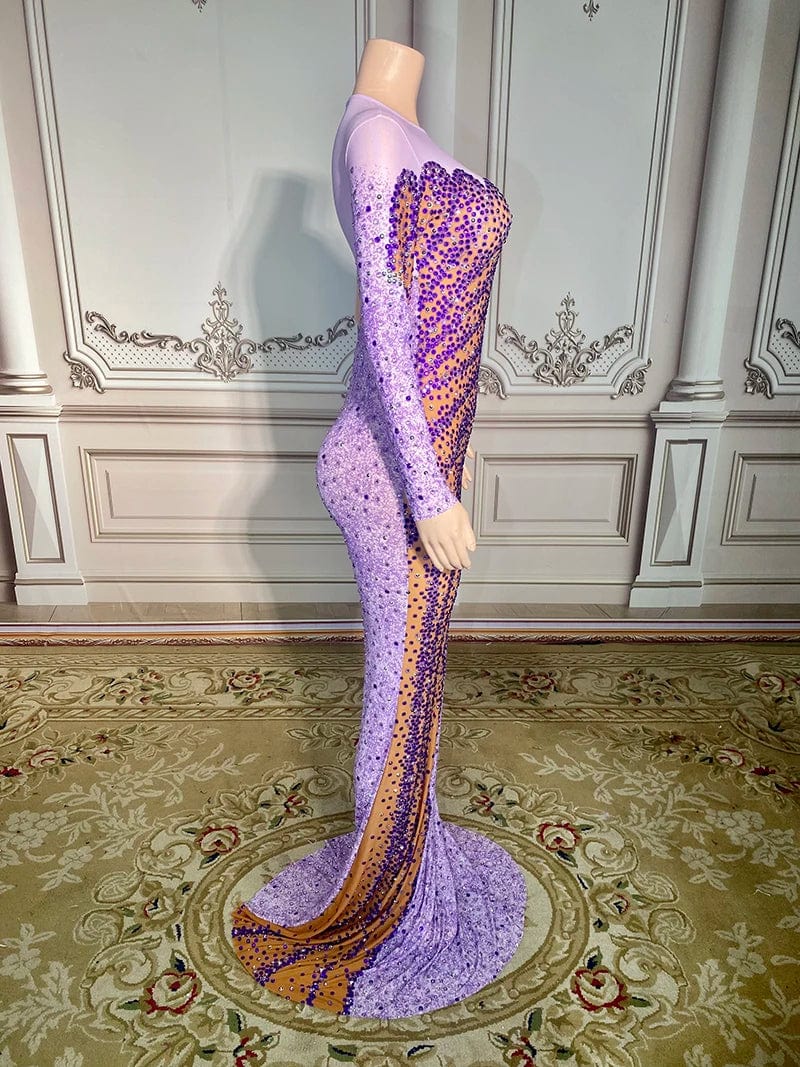 NOVANCE trending products 2023 new arrivals single sleeve shiny purple diamonds mesh red carpet dress evening gown dinner dress