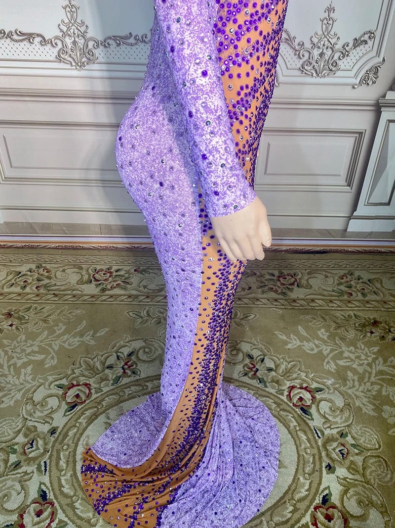 NOVANCE trending products 2023 new arrivals single sleeve shiny purple diamonds mesh red carpet dress evening gown dinner dress