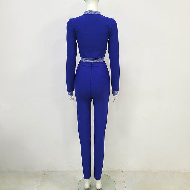 NOVANCE trendy 2 piece set elegant bandage royal blue office wear with Metal buttons women's clothing for activity events