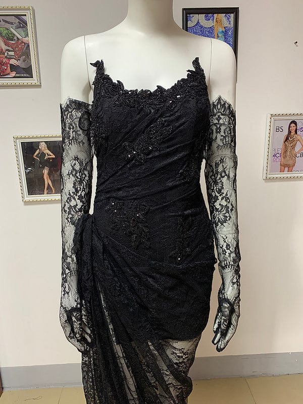 NOVANCE trendy items high slit sexy tube top black earl sheer lace dress robe de soiree chic class for evening party gown
